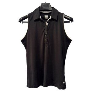 CALLOWAY Womens L Polo Golf Top Black (white trim) Lightweight Sleeveless Shirt‎